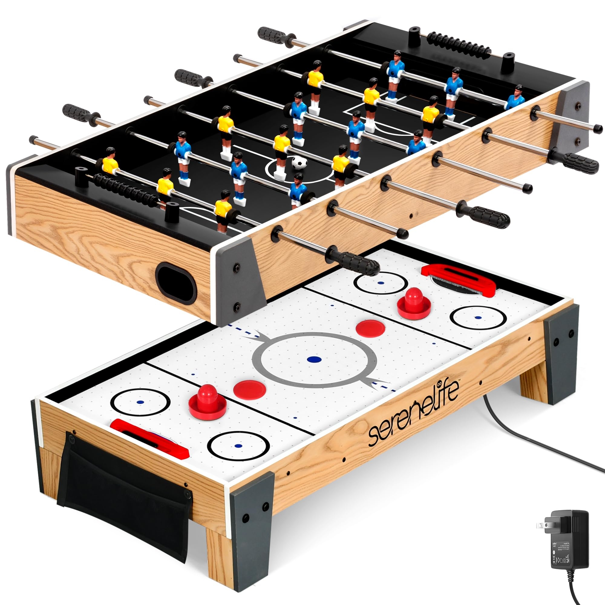 Amazon SereneLife 38 Table Top Air Hockey And 40 Foosball Set 2 in 1 Swivel Game Table With Soccer Balls Pushers And Pucks For Game Rooms Arcades Bars Parties Family Gatherings Sports U0026 Outdoors